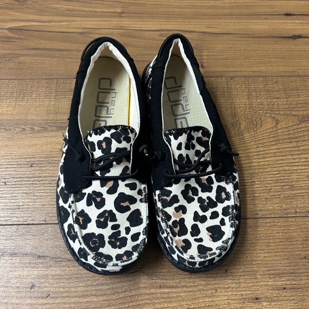 Leopard & black women Hey Dudes. Never worn. Only tried on. Size 6 women’s.